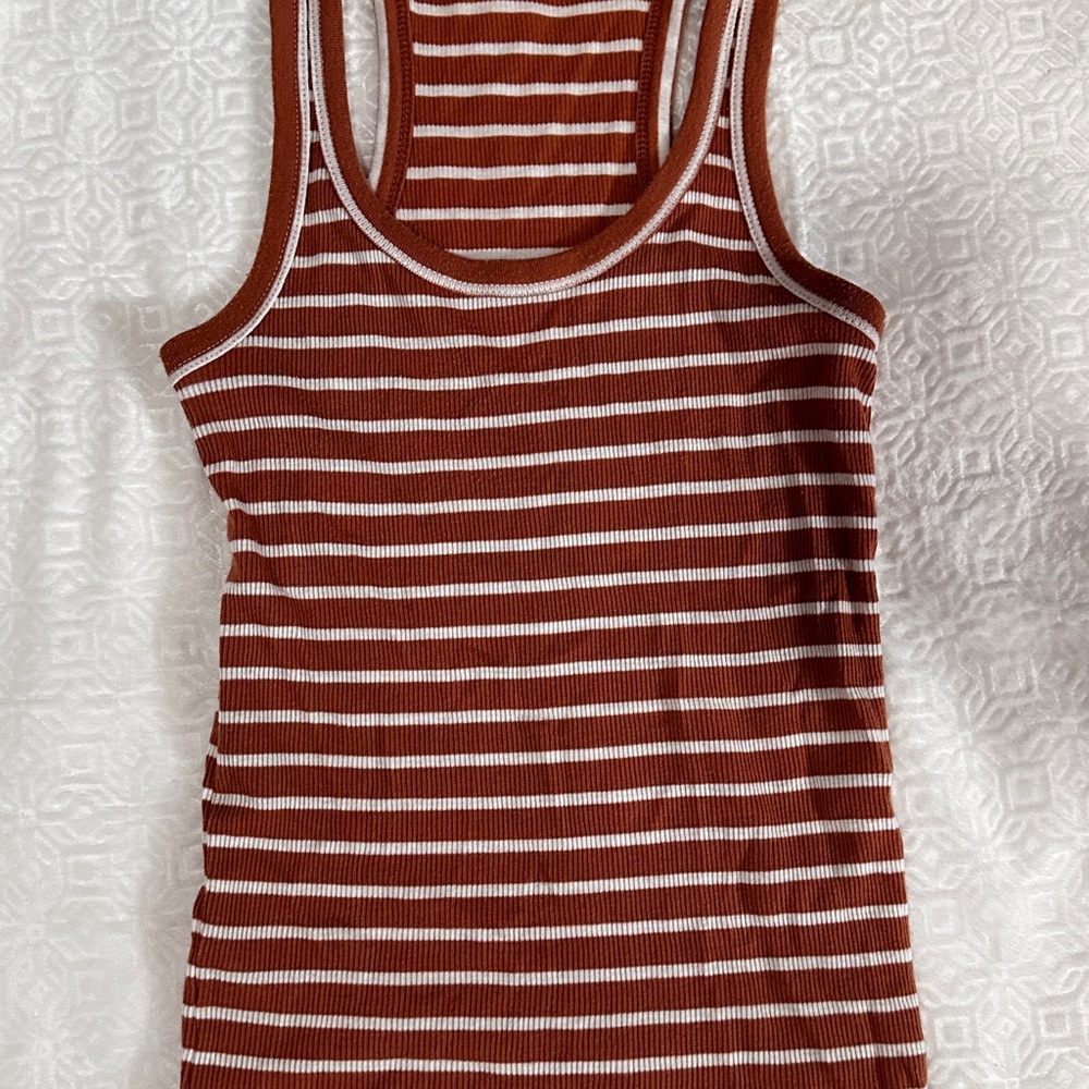 Aerie Brown and White Striped Tank Top